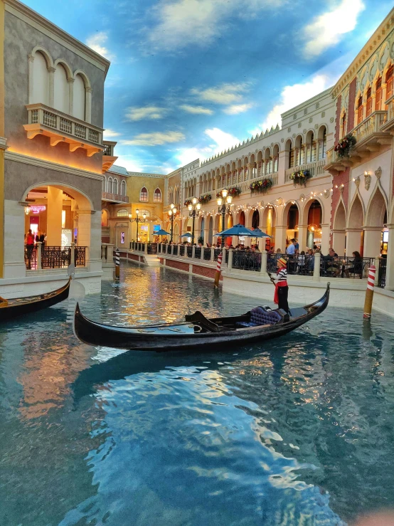 a gondola in the middle of a canal in a mall, renaissance, profile image, indoor casino, thumbnail, on ocean