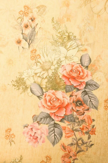 a vase filled with flowers sitting on top of a table, an ultrafine detailed painting, romanticism, in shades of peach, paper texture 1 9 5 6, yellowing wallpaper, wallpaper mobile