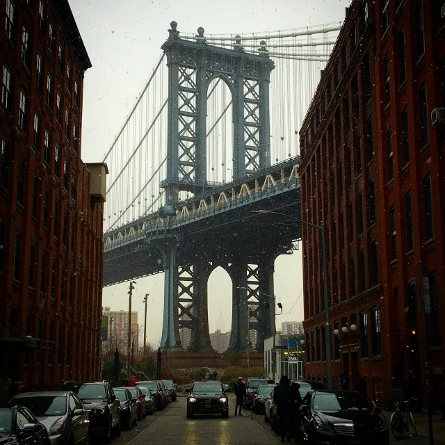 a city street with a bridge in the background, inspired by Thomas Struth, pexels contest winner, schomburg, giant majestic archways, grain”, modern”