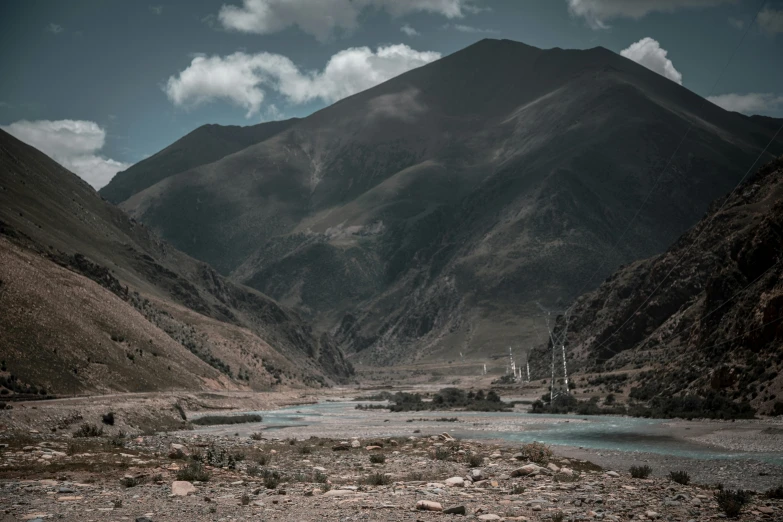 a mountain range with a river running between them