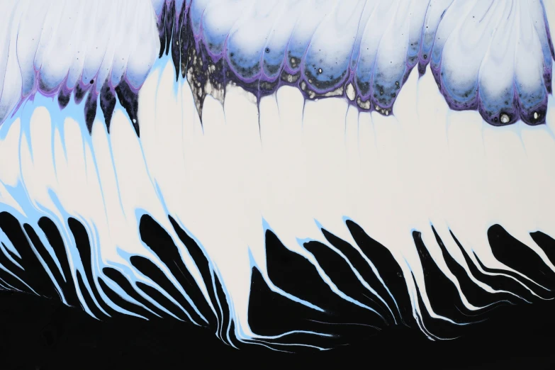 a close up of a painting on a wall, unsplash, lyrical abstraction, black white purple, ice cave, ferrofluid oceans, minimal