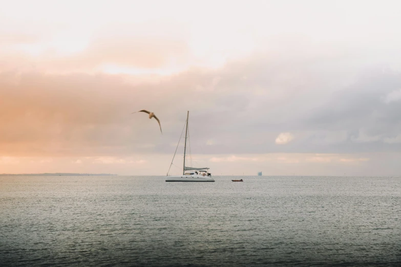 two boats in the water on a cloudy day