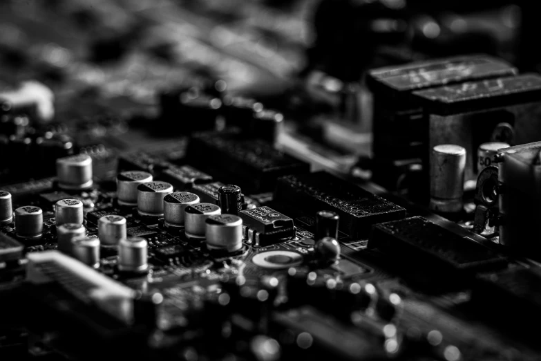 a close up of a computer mother board, by Mirko Rački, unsplash, machine noir dieselpunk grimcore, hifi, profile picture 1024px, dj mixer