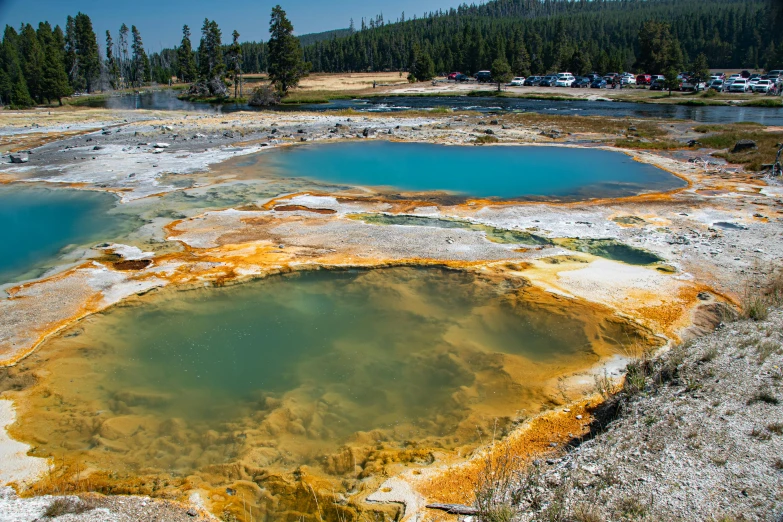 the water is crystal blue and yellow in color