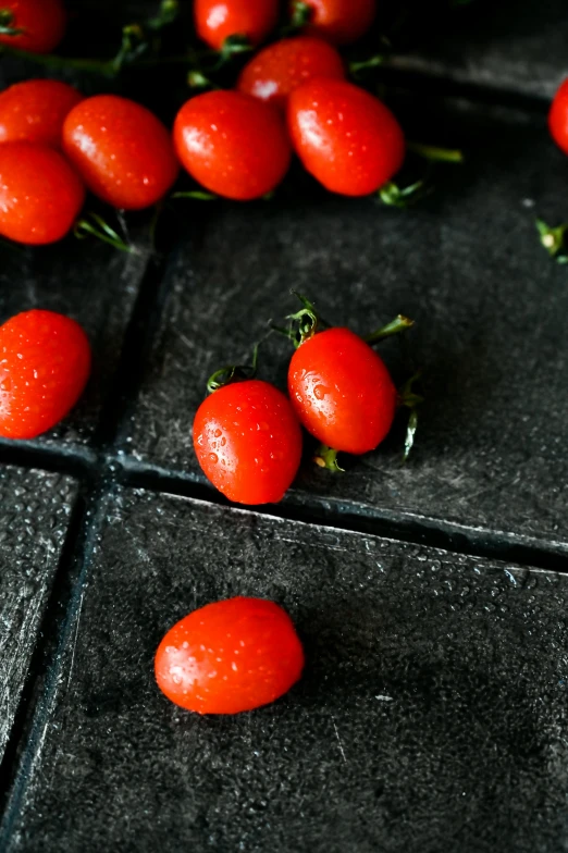 a bunch of tomatoes sitting on top of a table, slate, thumbnail, walking down, carefully crafted