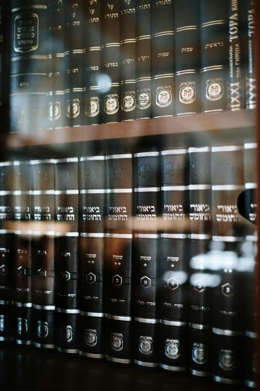 a book shelf filled with lots of books, by Niko Henrichon, unsplash, unilalianism, in a courtroom, hebrew, panels, up close shot