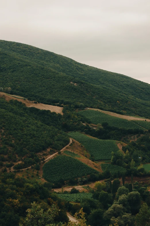 a road on the side of a mountain on a cloudy day