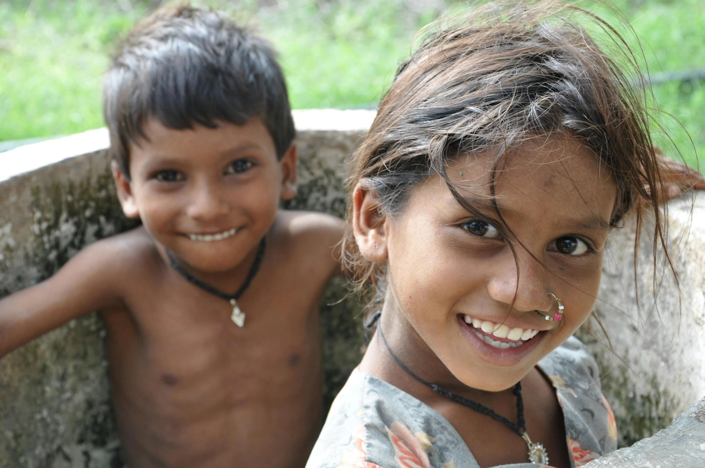 a couple of kids standing next to each other, samikshavad, upclose, thumbnail, both smiling for the camera, teaser