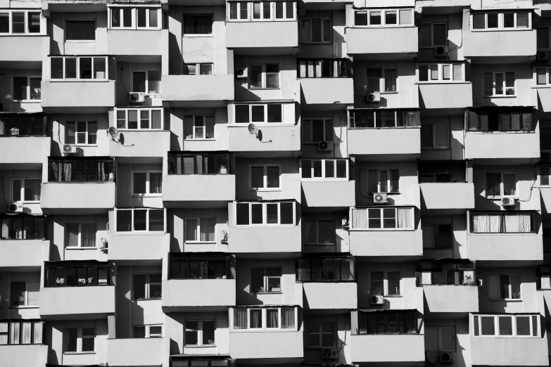 black and white po of many balconies