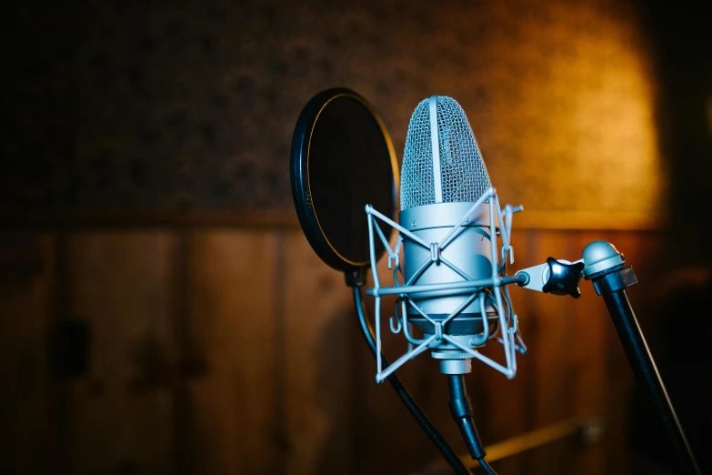 a close up of a microphone in a recording studio, an album cover, by Sebastian Spreng, shutterstock, pokimane, avatar image, instagram post, no - text no - logo