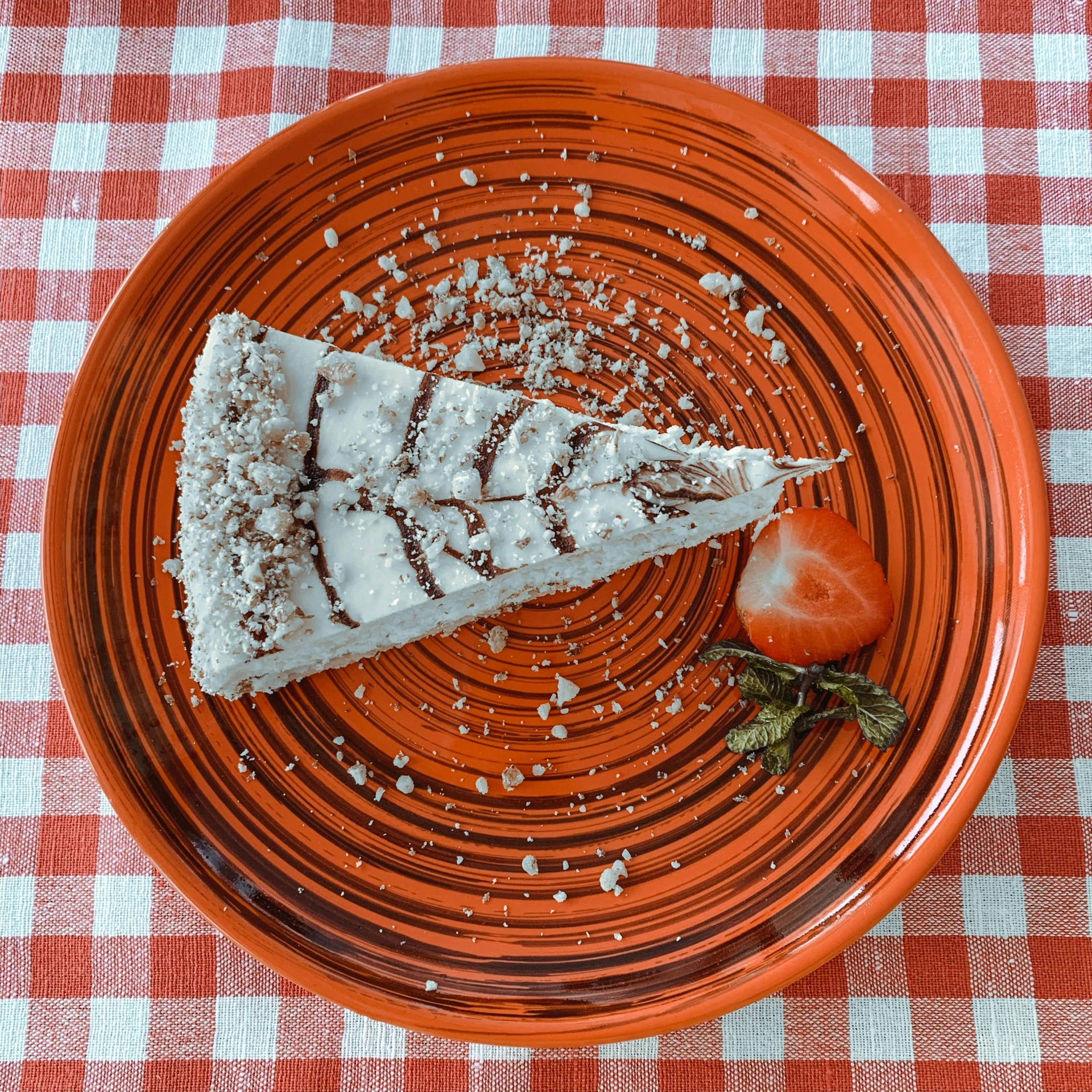 a close up of a plate of food on a table, on a red background, cake, garis edelweiss, high quality product image”