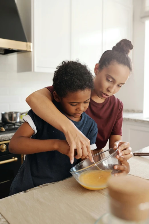 a woman and a child preparing food in a kitchen, smooth blending, onyx, thumbnail, edible