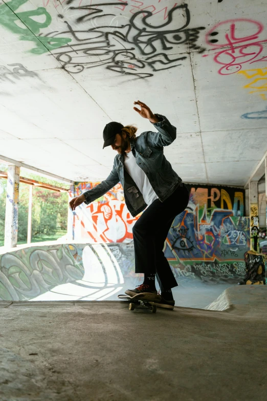 skateboarder about to perform in the park