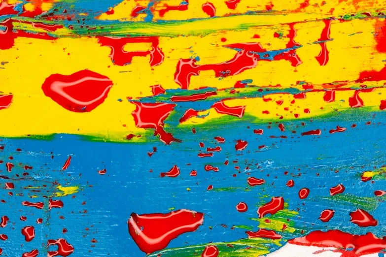 a painting with red and yellow paint on it, a pop art painting, paint smears, 15081959 21121991 01012000 4k, colourful slime, cobalt blue and pyrrol red