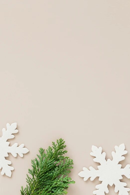 a white vase is surrounded by two small snowflakes