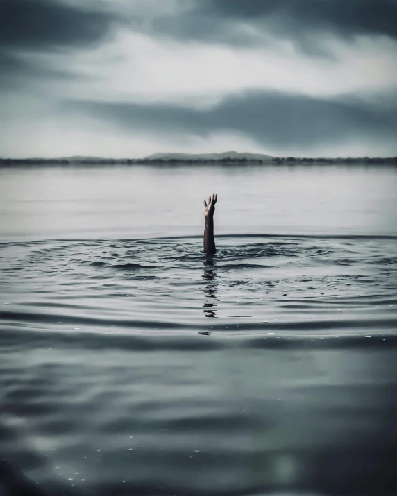 a person's hand sticking out of the water, ominous beautiful mood, with arms up, subreddit / r / whale, desaturated