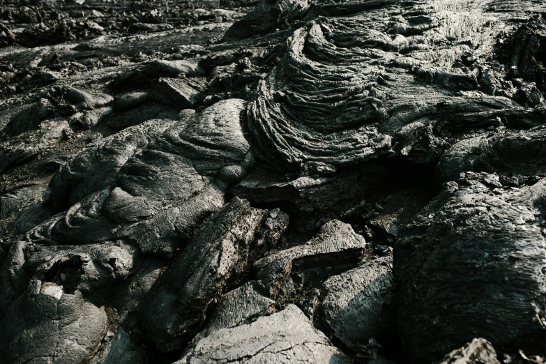 the rocks are covered in dirt on the beach