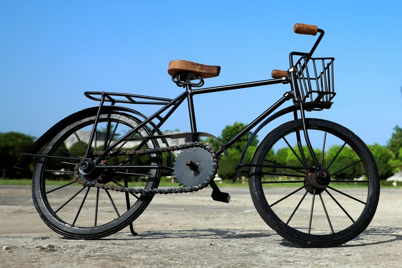 a bicycle that is sitting in the dirt, handmade, replica model, fan favorite, animation