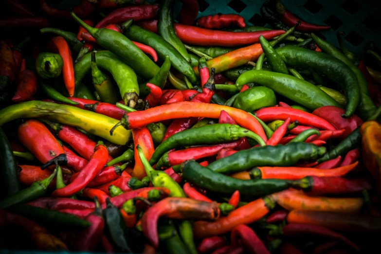 a basket filled with lots of red and green peppers, a photo, pexels contest winner, instagram post, chili, 🦩🪐🐞👩🏻🦳, avatar image