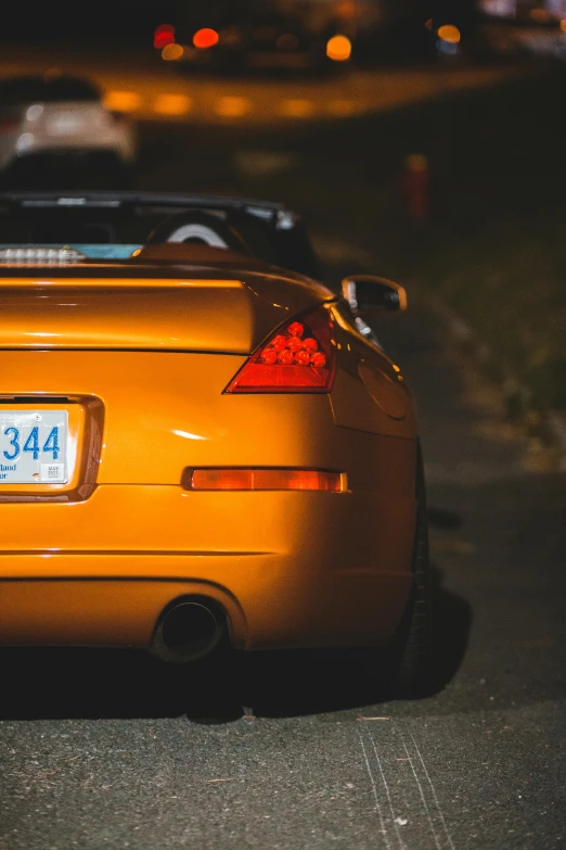 a yellow sports car parked on the side of the road, a picture, unsplash, half rear lighting, russian and japanese mix, 15081959 21121991 01012000 4k