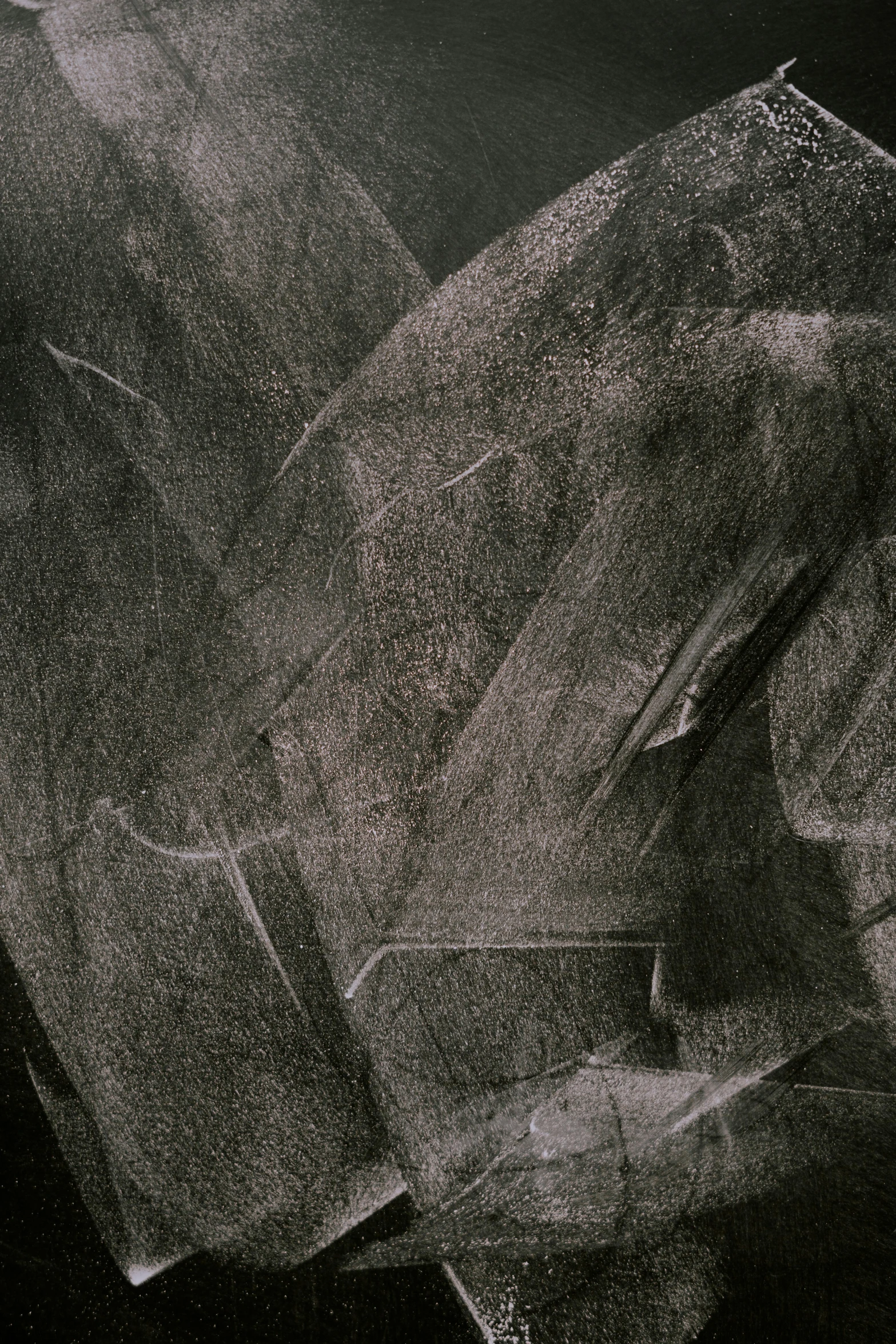 a black and white photo of a person holding an umbrella, a charcoal drawing, inspired by Germaine Krull, trending on unsplash, lyrical abstraction, detail texture, cave crystals, graphite on paper, large leaves