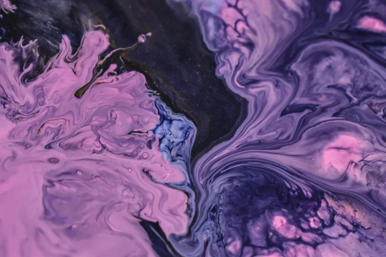 a close up of a liquid painting on a surface, trending on pexels, purple and pink, swirling black magic, marble reflexes, ilustration