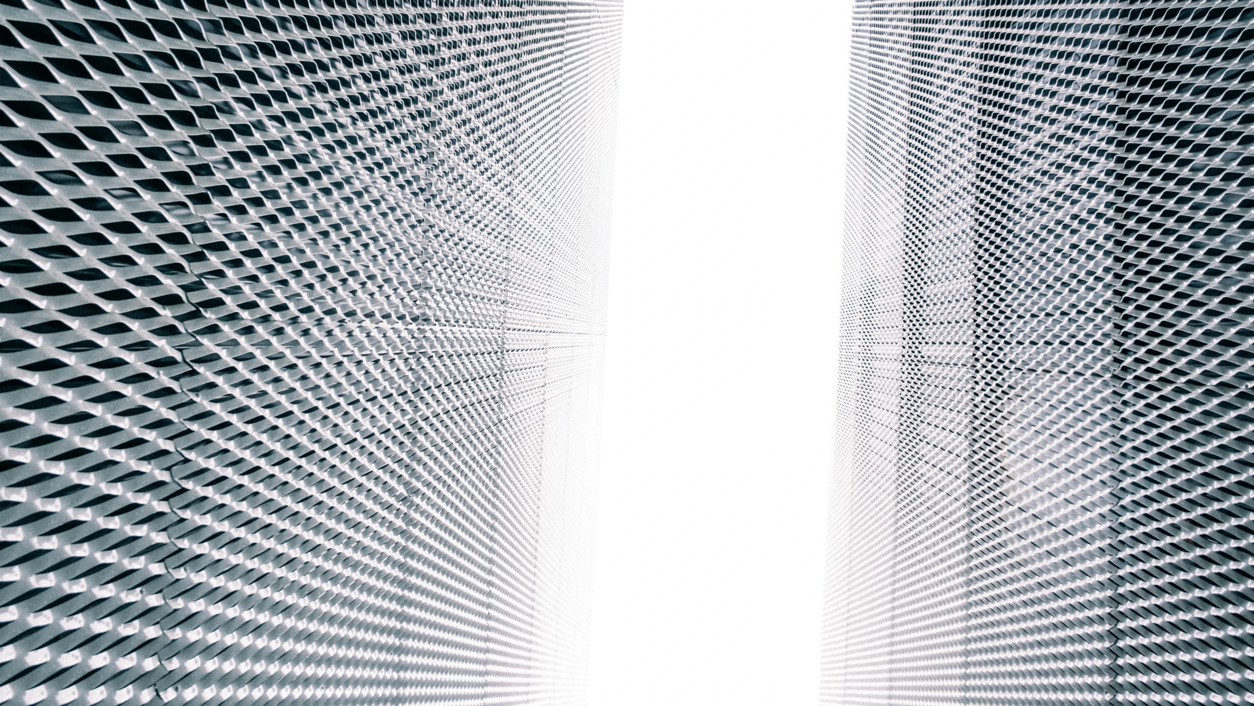a black and white photo of the inside of a building, a raytraced image, inspired by Ryoji Ikeda, pexels contest winner, light and space, two organic looking towers, 3d printed line texture, set against a white background, detailed photo 8 k