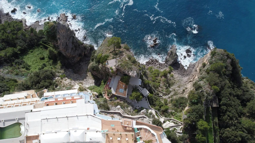 an aerial view shows the beautiful ocean and beach