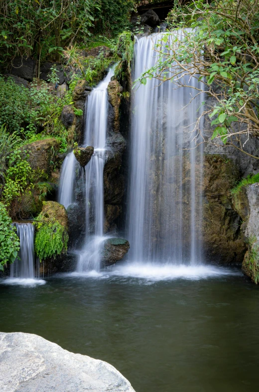 a waterfall in the middle of a lush green forest, marbella, parks and lakes, incredibly ethereal, grey