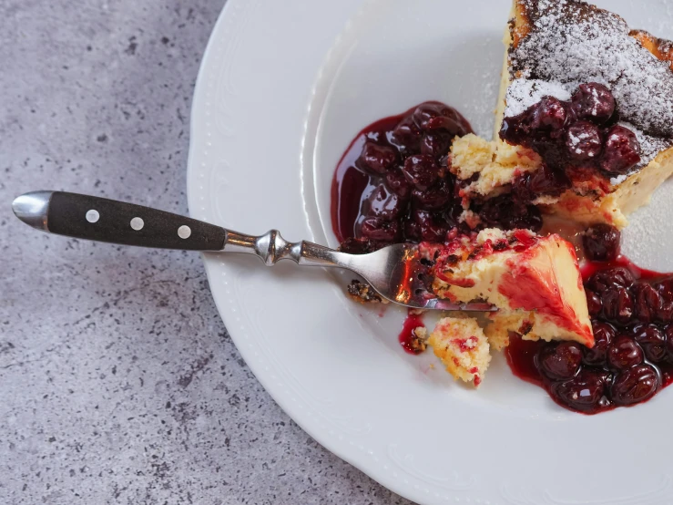 a piece of cake sitting on top of a white plate, inspired by Richmond Barthé, unsplash, baroque, cherry explosion, digging, full frame image, high quality product image”