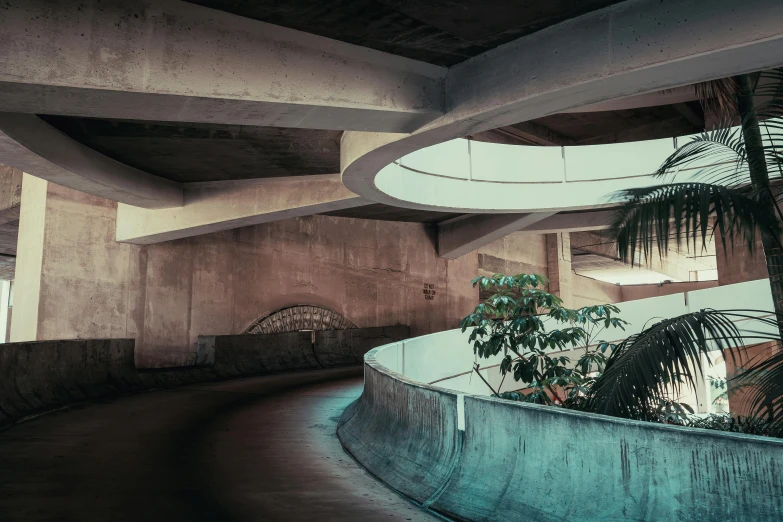 a view of some concrete stairs in a building