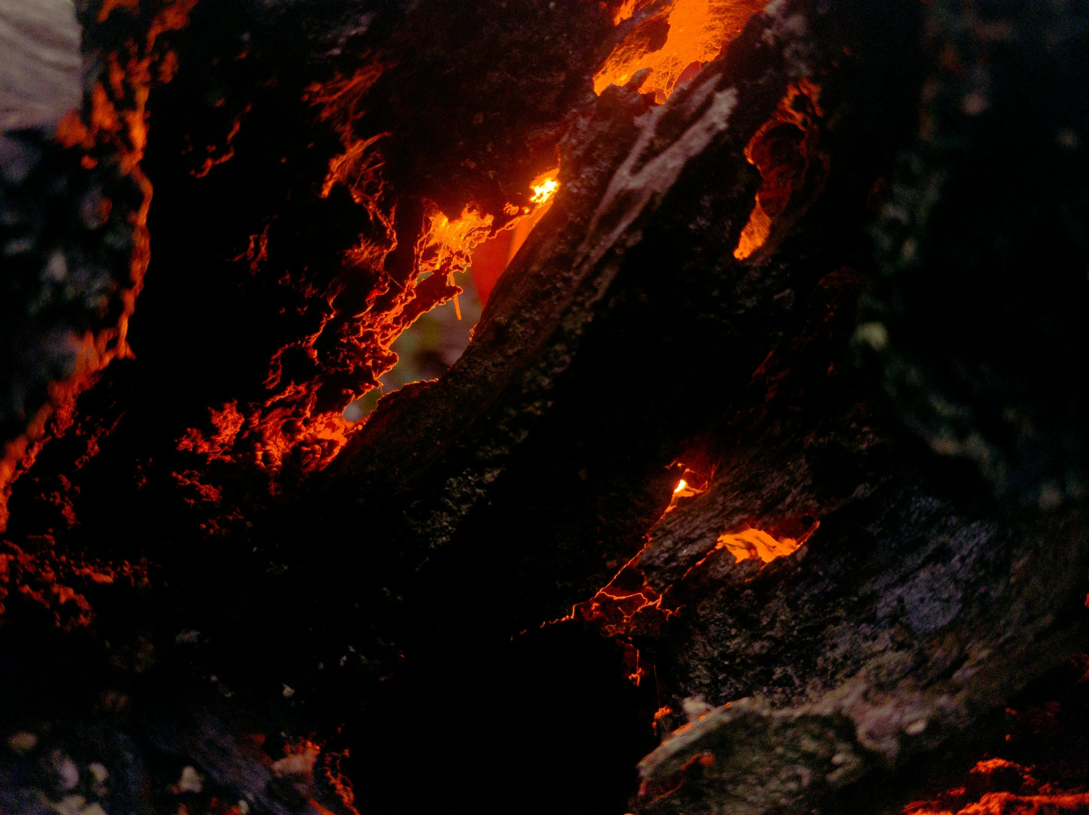 a fire burning brightly against a dark background