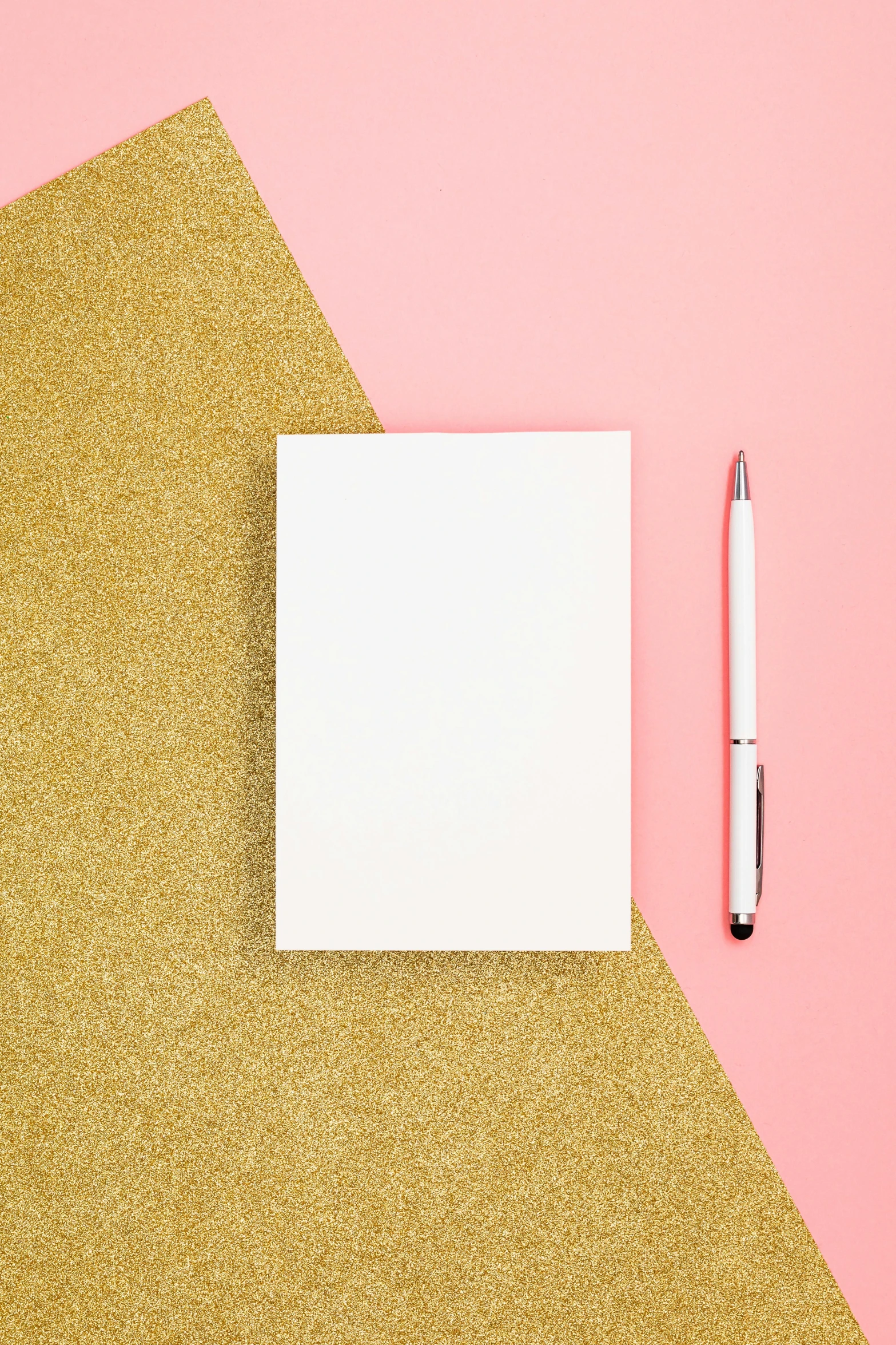 a notepad sitting on top of a piece of paper next to a pen, by Julia Pishtar, postminimalism, glitter background, thumbnail, pink and gold, 15081959 21121991 01012000 4k