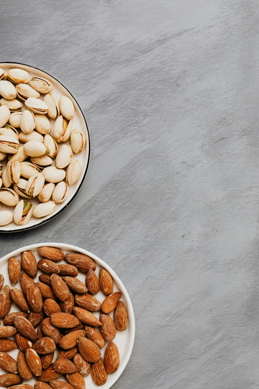 a couple of plates filled with nuts on top of a table, by Nicolette Macnamara, trending on pexels, asset on grey background, beans, no - text no - logo, ilustration