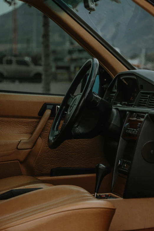 the interior of a car is clean and ready to be used, by Matthias Weischer, trending on unsplash, renaissance, black and brown colors, 1990's, profile image, 🚿🗝📝