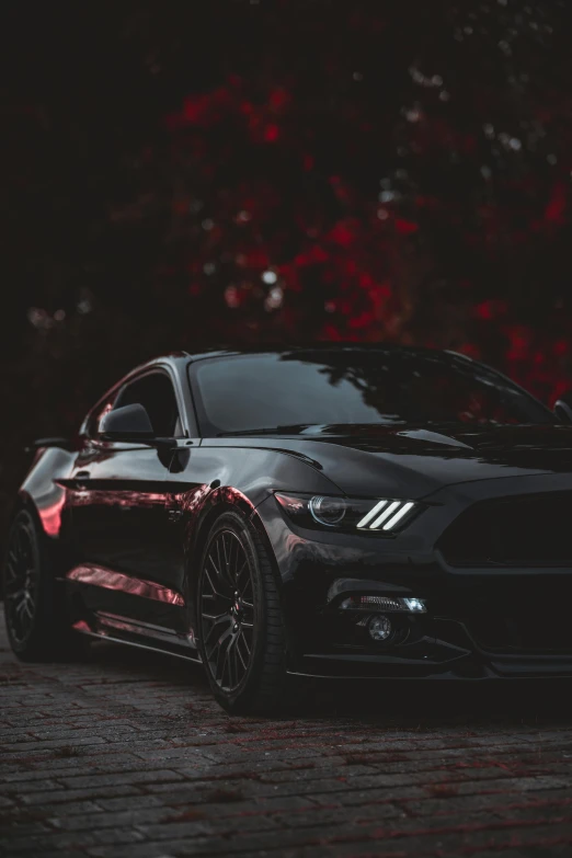 a mustang mustang parked in a driveway of some sort