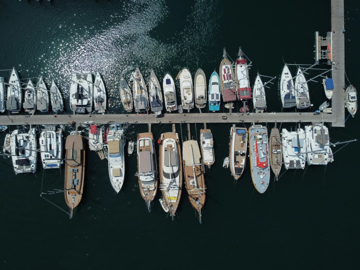 a number of boats in a body of water, boat dock, top down shot, hyperdetailled, proud looking