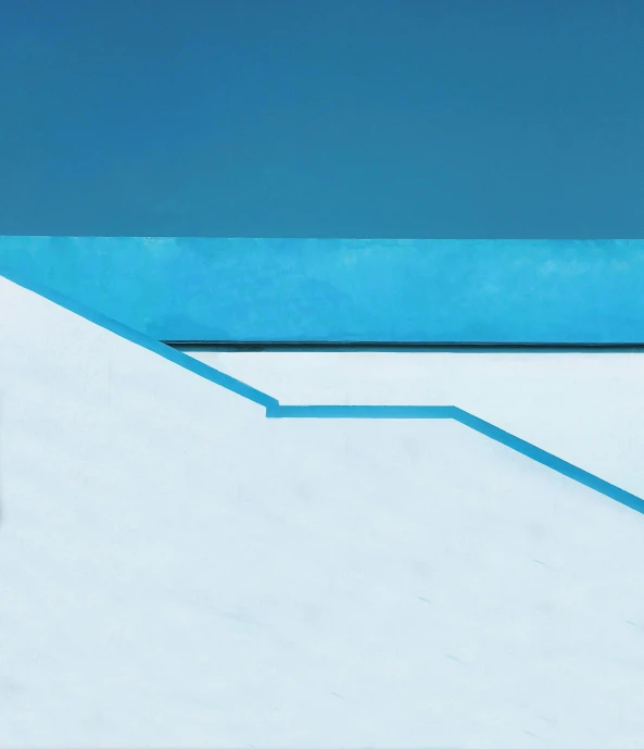 a man riding a snowboard down a snow covered slope, a minimalist painting, by Constantine Andreou, unsplash, postminimalism, sit on the edge of swimming pool, minimalist architecture, ((blue)), summer street
