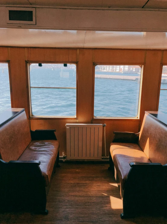 a view of a boat looking out the windows from the second