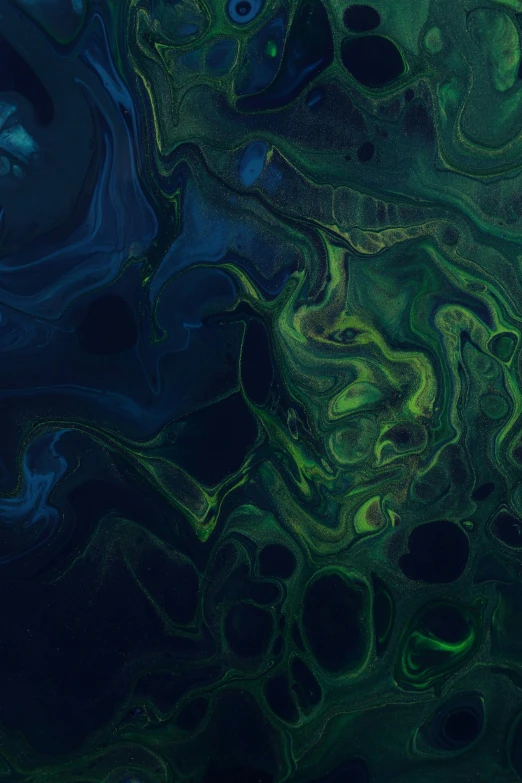 an abstract painting with green and blue colors, a microscopic photo, by Jacob Toorenvliet, unsplash contest winner, oil spills, mapbox, ilustration, navy