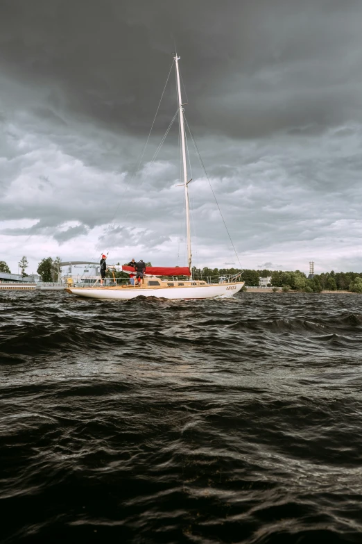 a boat on water with clouds overhead