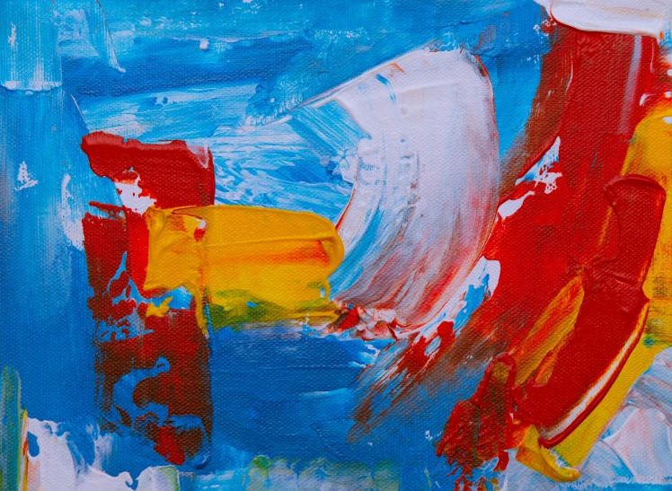 a painting of a boat on a body of water, inspired by Willem de Kooning, pexels contest winner, abstract expressionism, red yellow blue, 144x144 canvas, beautiful art uhd 4 k, blue and white and red mist