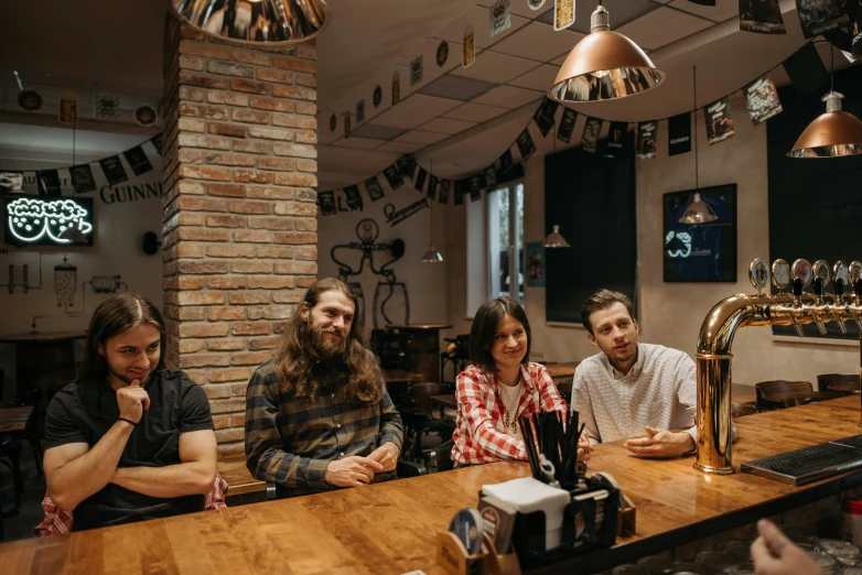 a group of people sitting at a bar, a portrait, by Adam Marczyński, pexels contest winner, private press, band, celebration of coffee products, avatar image