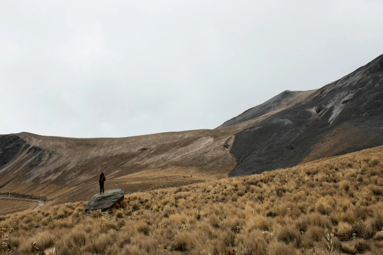 there is a person standing on a mountain