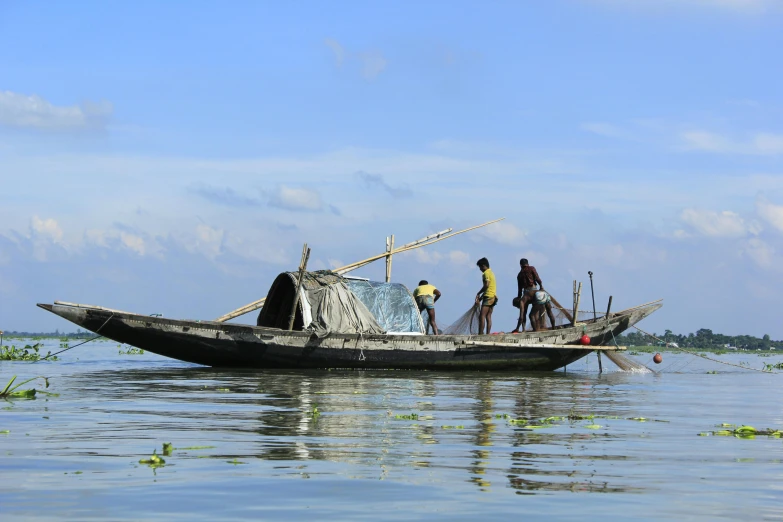 a group of people riding on top of a boat, by Joseph Severn, pexels contest winner, hurufiyya, single bangla farmer fighting, lagoon, thumbnail, carson ellis