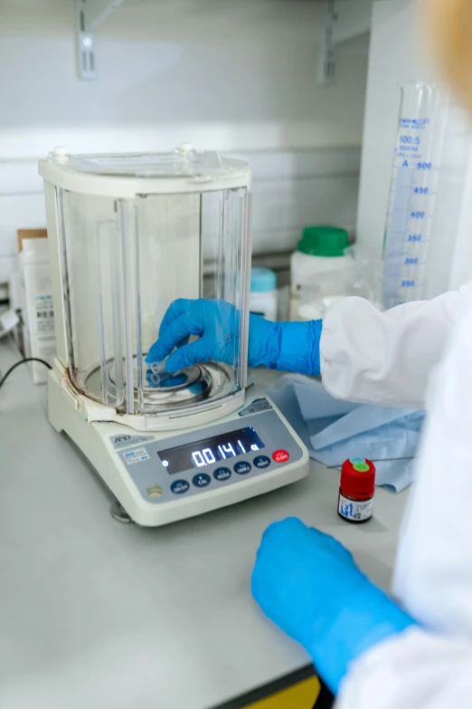 a close up of a person in a lab, holding scale, luxury equipment, soft volume absorbation, thumbnail