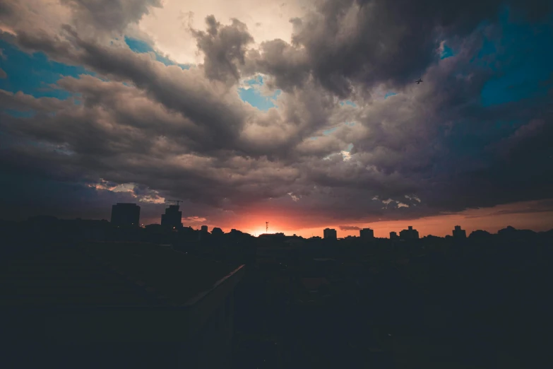 sunset time looking over the skyline and clouds