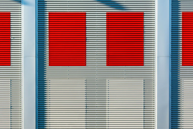 a fire hydrant in front of a building with red shutters, a minimalist painting, deviantart, de stijl, perforated metal, vertical symmetry, a pair of ribbed, warehouse