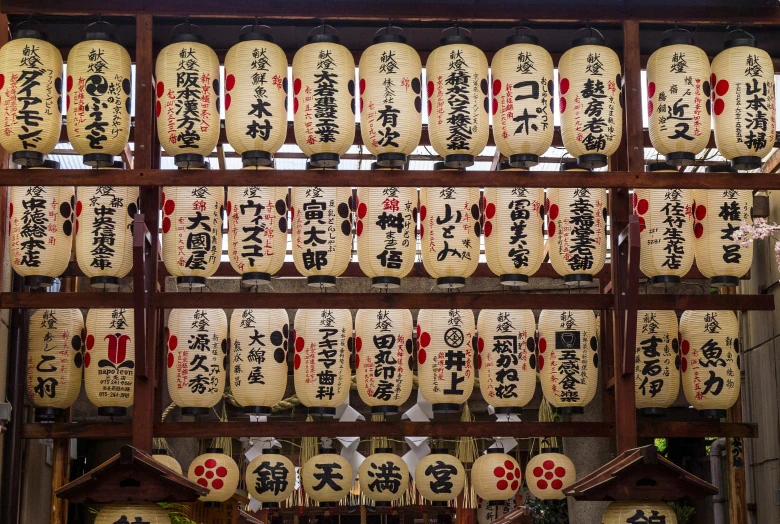 various types of hanging decorations in an oriental building