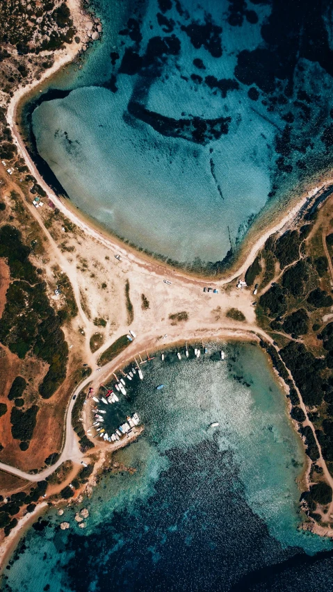 an aerial view of a large body of water, a screenshot, pexels contest winner, hurufiyya, greek setting, australian beach, harbour, complex features